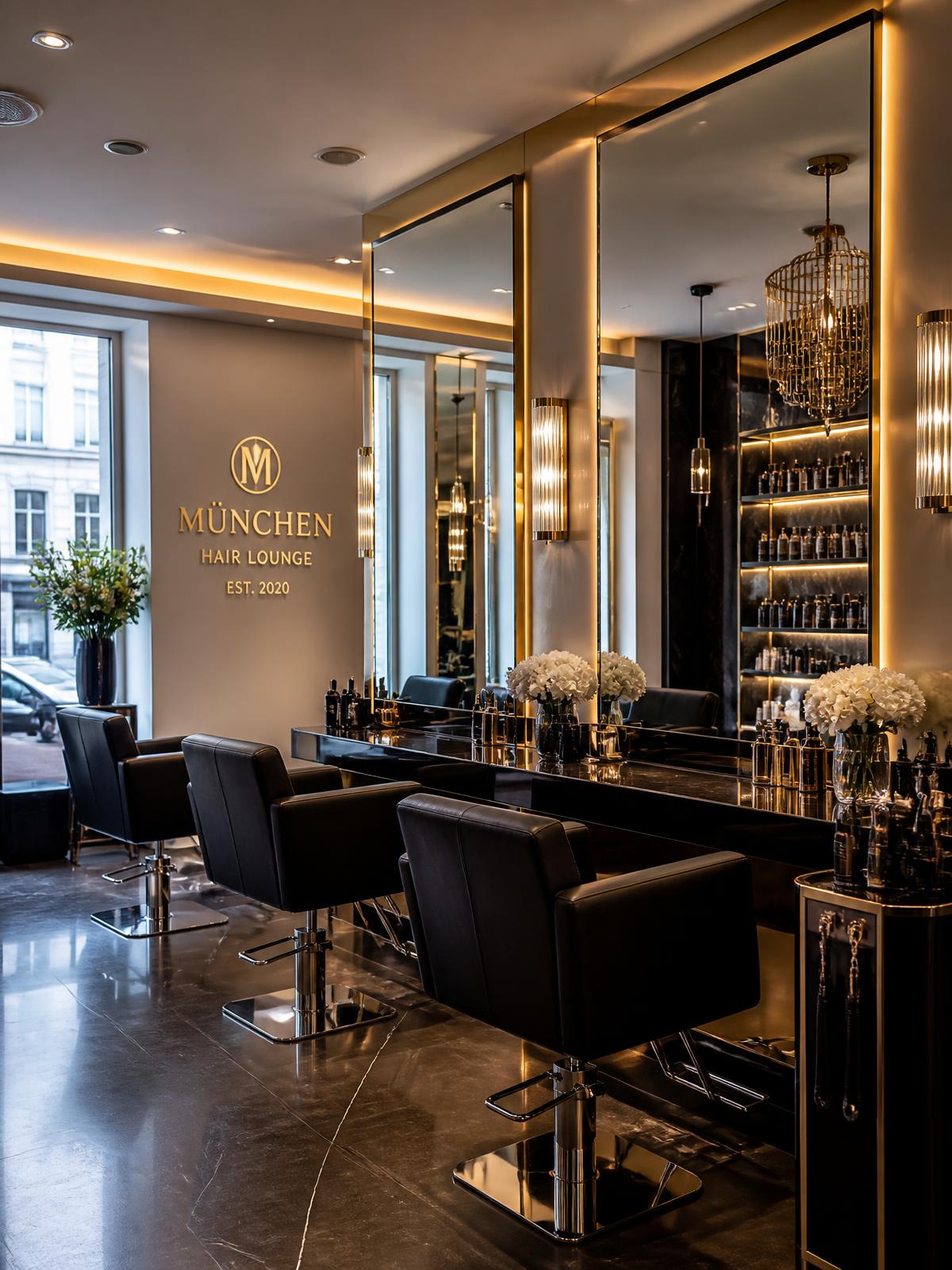 Eleganter Innenraum des MÜNCHEN HAIR LOUNGE Salons